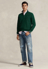 Ralph Lauren Mesh Knit Cotton Half Zip Sweater, Moss Agate