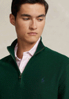 Ralph Lauren Mesh Knit Cotton Half Zip Sweater, Moss Agate