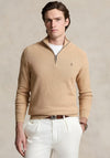 Ralph Lauren Mesh Knit Cotton Quarter Zip Sweater, Camel Beige