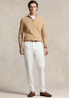 Ralph Lauren Mesh Knit Cotton Quarter Zip Sweater, Camel Beige