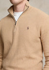 Ralph Lauren Mesh Knit Cotton Quarter Zip Sweater, Camel Beige
