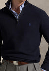 Ralph Lauren Mesh Knit Cotton Quarter Zip Sweater, Navy