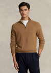Ralph Lauren Mesh Knit Cotton Quarter Zip Sweater, Latte Brown Heather