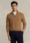 Ralph Lauren Mesh Knit Cotton Quarter Zip Sweater, Latte Brown Heather