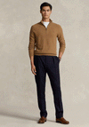 Ralph Lauren Mesh Knit Cotton Quarter Zip Sweater, Latte Brown Heather