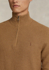 Ralph Lauren Mesh Knit Cotton Quarter Zip Sweater, Latte Brown Heather