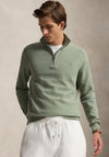 Ralph Lauren Mesh Knit Quarter Zip Jumper, Fern Green Heather