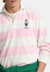 Ralph Lauren Polo Bear Striped Rugby Polo Shirt, Pink & White