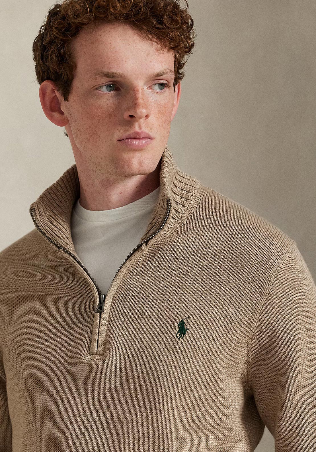 Ralph Lauren Quarter Zip Jumper, Beige