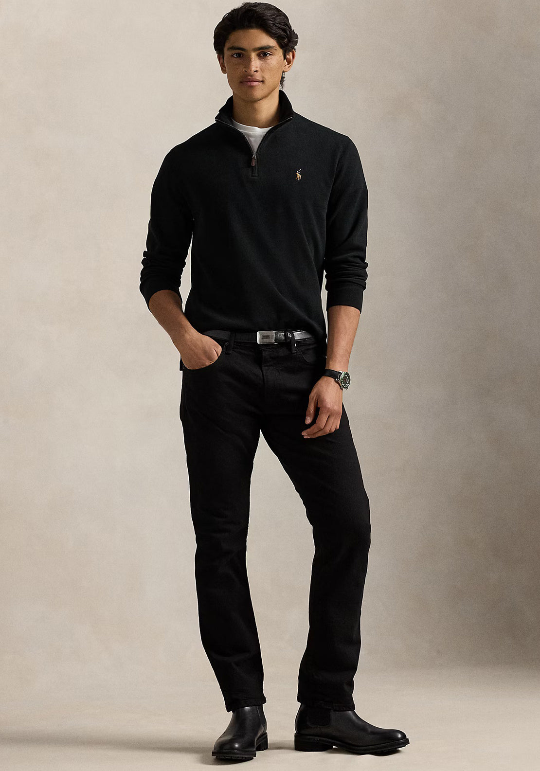 Ralph Lauren Quarter Zip Sweater, Black - McElhinneys