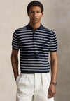 Ralph Lauren Rib Knit Striped Polo Shirt, Navy & White