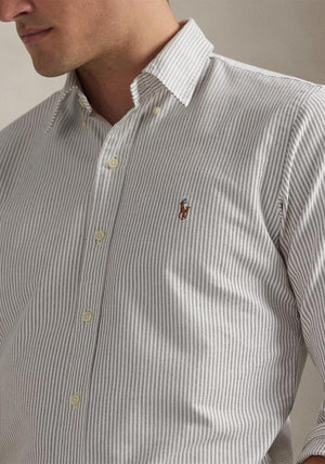 Ralph Lauren Stripe Oxford Shirt, White & Brown