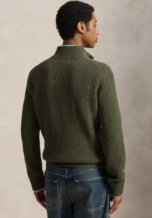 Ralph Lauren Waffle Knit Quarter Zip Jumper, Olive Green Heather