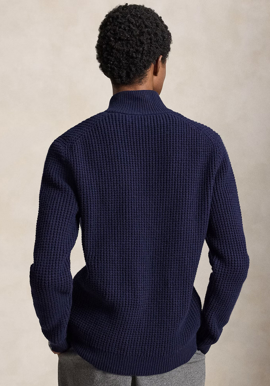 Ralph Lauren Waffle Knit Quarter Zip Jumper, Hunter Navy