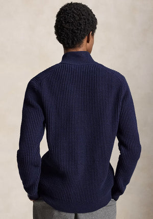 Ralph Lauren Waffle Knit Quarter Zip Jumper, Hunter Navy