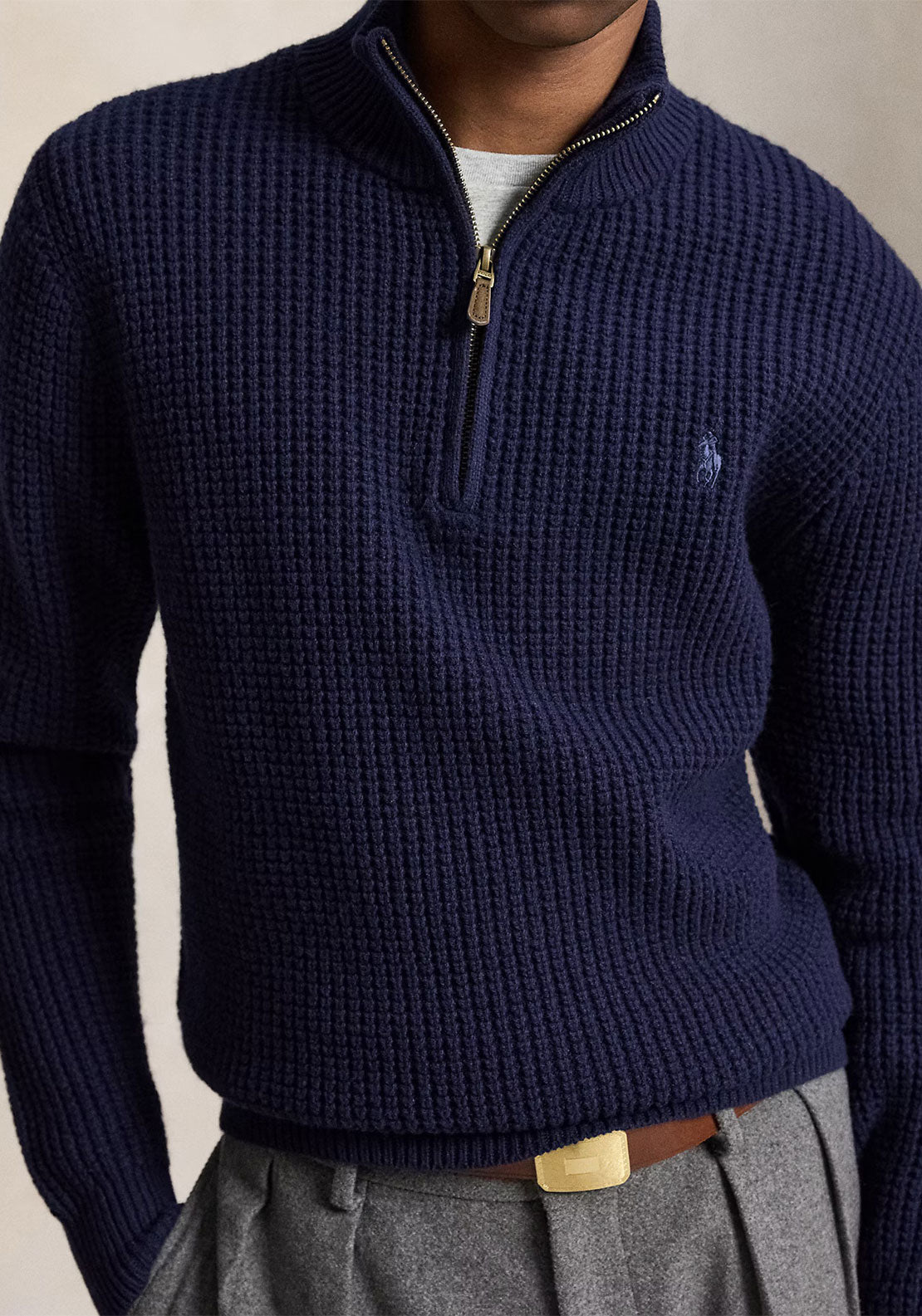 Ralph Lauren Waffle Knit Quarter Zip Jumper, Hunter Navy