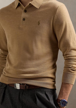 Ralph Lauren Wool Polo Shirt, Camel Melange