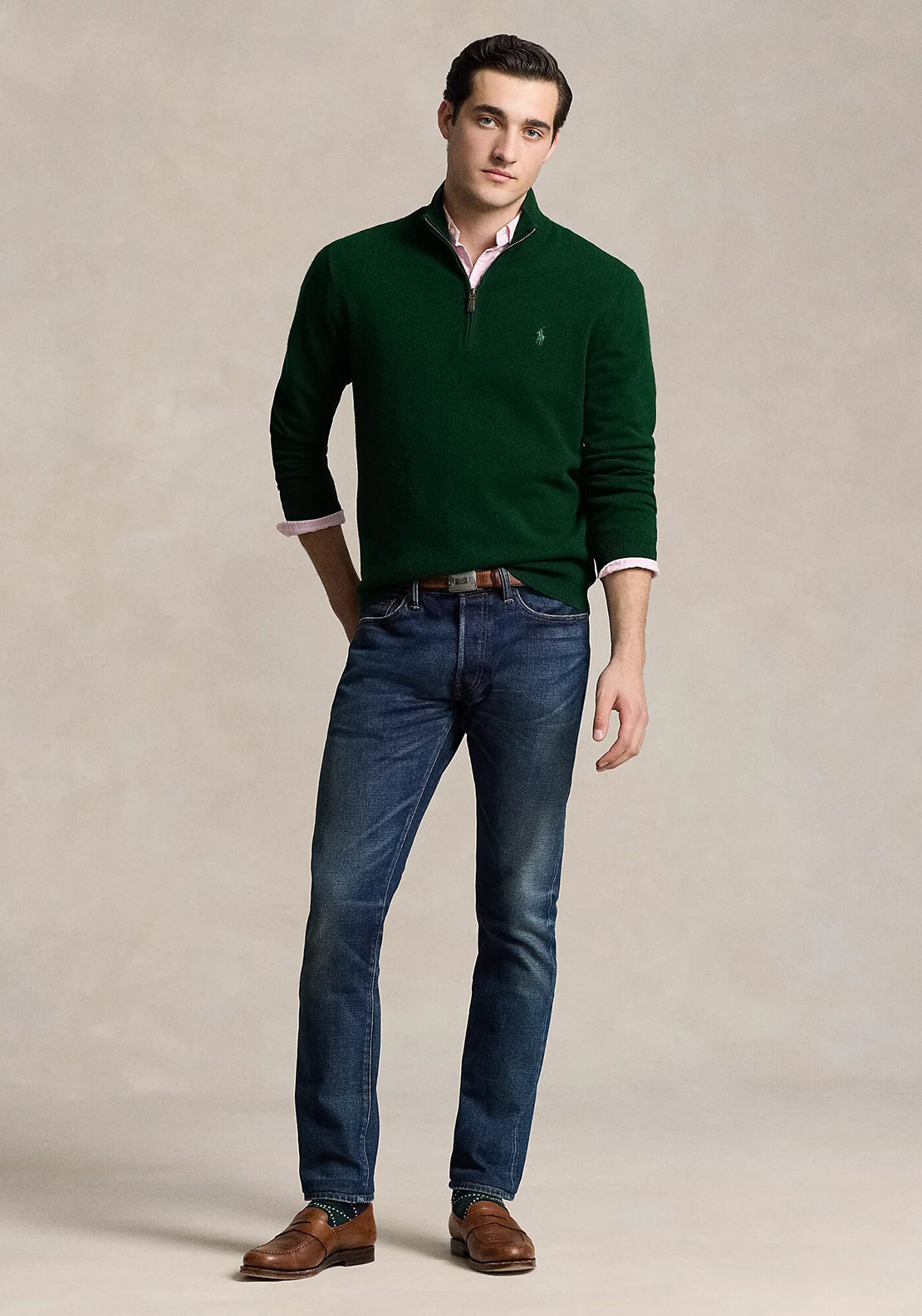 Ralph Lauren Wool Quarter Zip Sweater, Moss Green