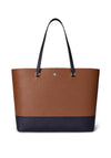 Ralph Lauren Karly Leather Crosshatch Large Tote, Bag, Tan & Navy
