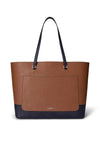 Ralph Lauren Karly Leather Crosshatch Large Tote, Bag, Tan & Navy