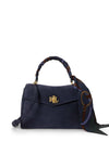 Ralph Lauren Farrah Small Scarf Trim Soft Satchel Bag, Navy
