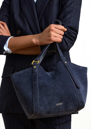 Ralph Lauren Tasha Small Suede Tote Bag, Navy