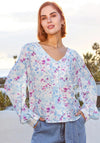 Rant & Rave Ann Floral V Neck Blouse, Blue