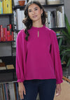 Rant and Rave Ruffled Neck Fee Top, Magenta