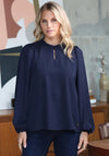 Rant and Rave Ruffled Neck Fee Top, Navy