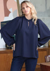 Rant and Rave Ruffled Neck Fee Top, Navy