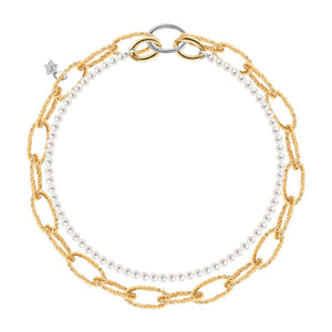 Rebecca Diva Pearl & Chain Link Layer Necklace, Gold