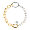 Rebecca Diva Pearl & Squared Link Bracelet, Gold