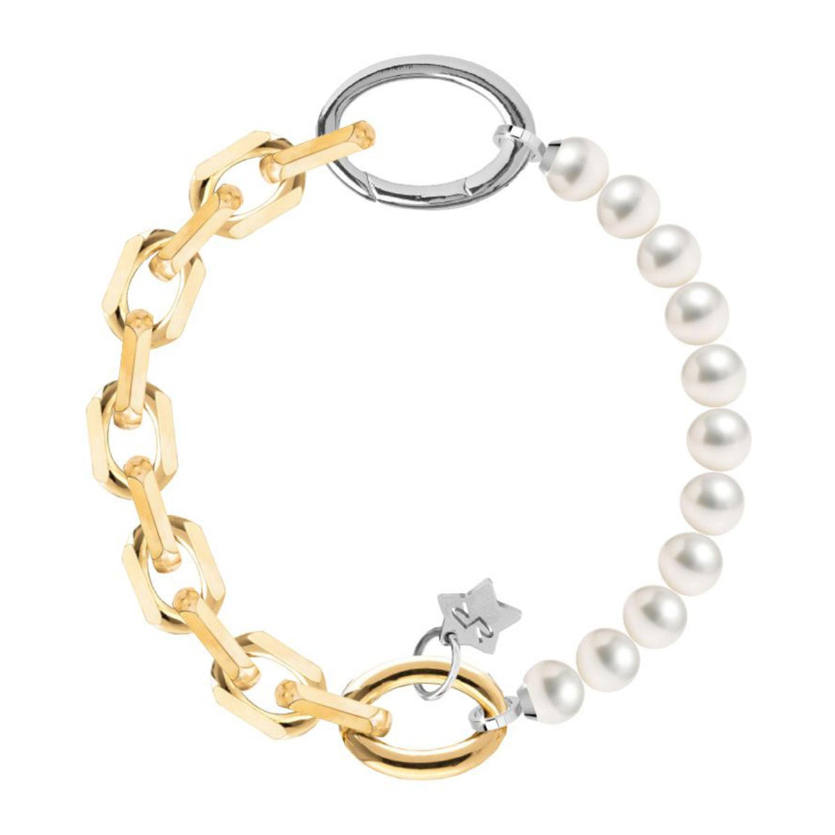 Rebecca Diva Pearl & Squared Link Bracelet, Gold
