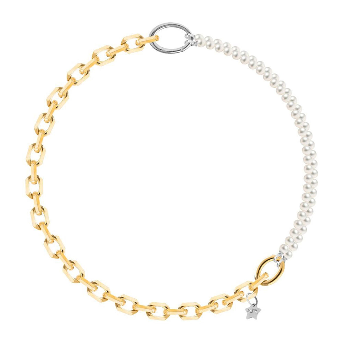 Rebecca Diva Pearl & Squared Link Necklace, Gold