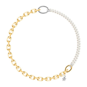 Rebecca Diva Pearl & Squared Link Necklace, Gold