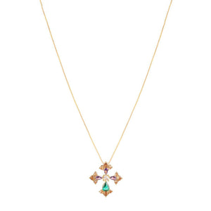 Rebecca Judith Coloured Stones Cross Pendant Necklace, Gold