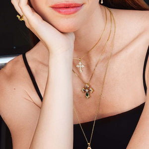 Rebecca Judith Coloured Stones Cross Pendant Necklace, Gold