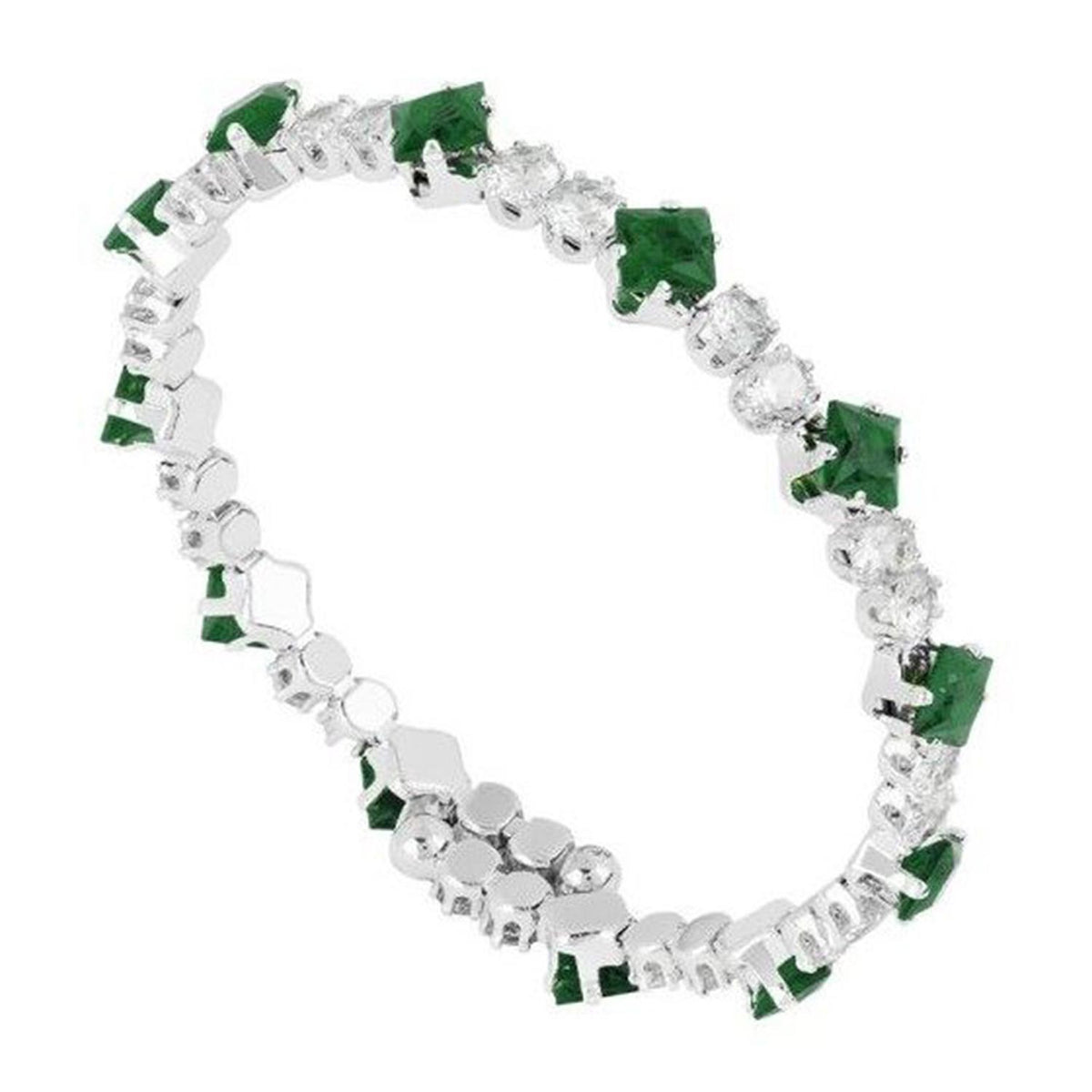 Rebecca My World Green Stone Bangle, Silver