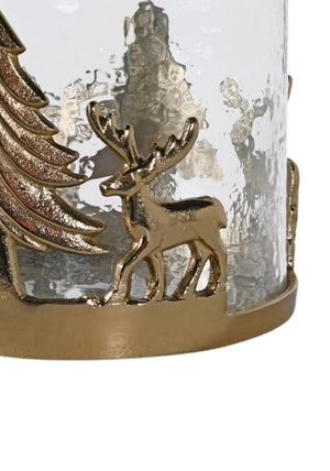 Reindeer Small Glass Candle Holder, Gold