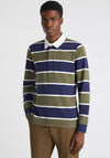Remus Uomo Barstripe Long Sleeve Polo Shirt, Navy & Green