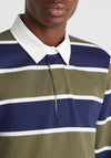 Remus Uomo Barstripe Long Sleeve Polo Shirt, Navy & Green