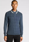 Remus Uomo Honeycomb Knit Long Sleeve Polo Shirt, Blue