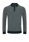 Remus Uomo Long Sleeve Contrast Textured Knit Polo Shirt, Navy