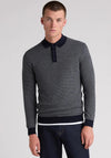 Remus Uomo Long Sleeve Contrast Textured Knit Polo Shirt, Dark Green