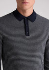 Remus Uomo Long Sleeve Contrast Textured Knit Polo Shirt, Dark Green