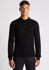 Remus Uomo Long Sleeve Honeycomb Knit Polo Shirt, Black