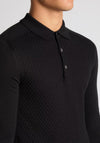 Remus Uomo Long Sleeve Honeycomb Knit Polo Shirt, Black
