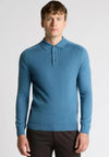 Remus Uomo Long Sleeve Honeycomb Knit Polo Shirt, Blue