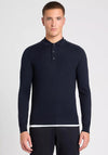 Remus Uomo Long Sleeve Honeycomb Knit Polo Shirt, Navy