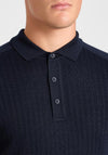 Remus Uomo Long Sleeve Honeycomb Knit Polo Shirt, Navy